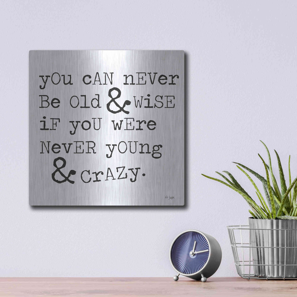 Luxe Metal Art 'Young & Crazy   ' by Jaxn Blvd., Metal Wall Art,12x12