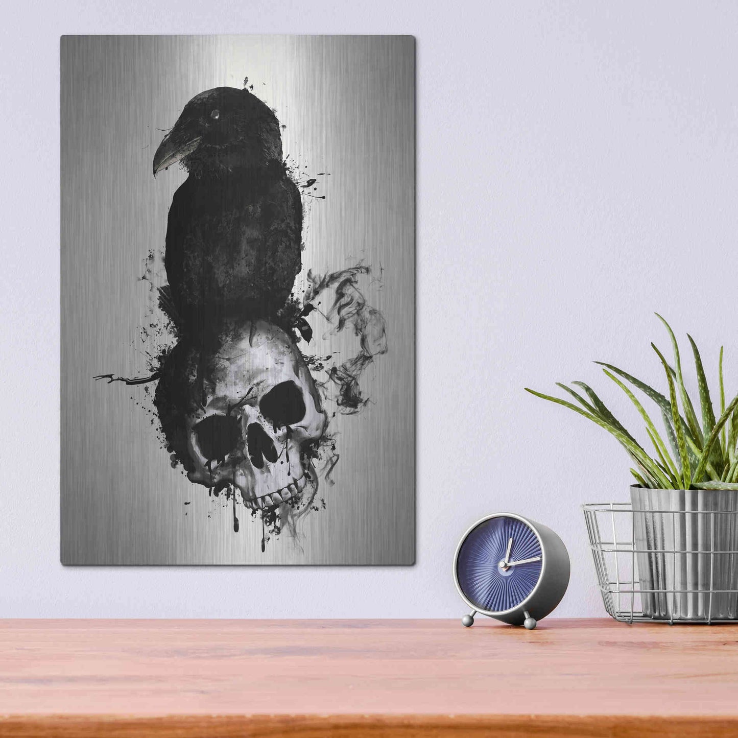 Luxe Metal Art 'Raven and Skull' by Nicklas Gustafsson, Metal Wall Art,12x16