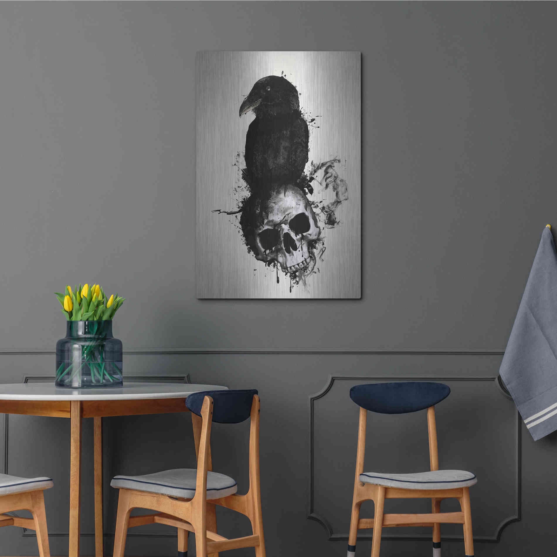 Luxe Metal Art 'Raven and Skull' by Nicklas Gustafsson, Metal Wall Art,24x36