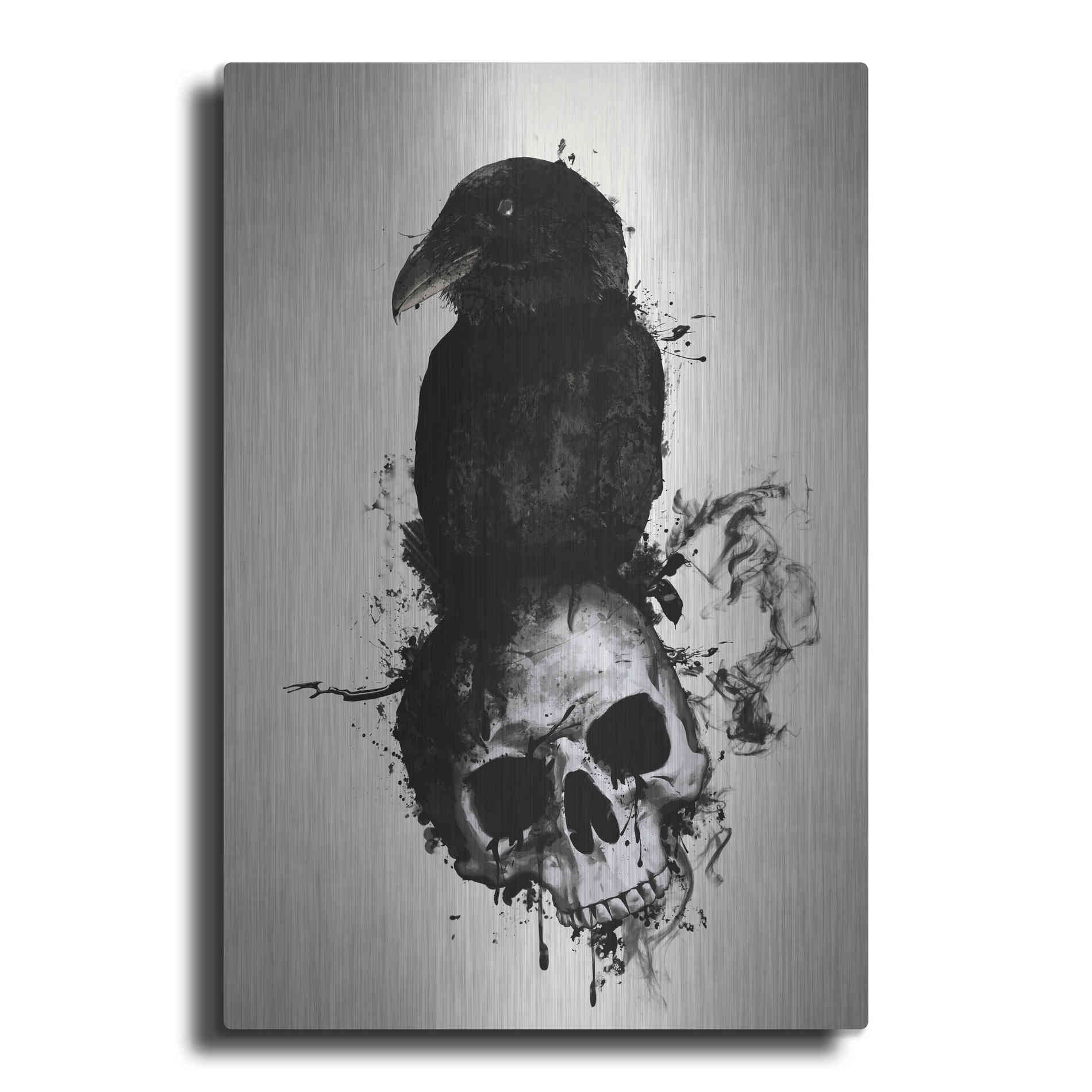 Luxe Metal Art 'Raven and Skull' by Nicklas Gustafsson, Metal Wall Art