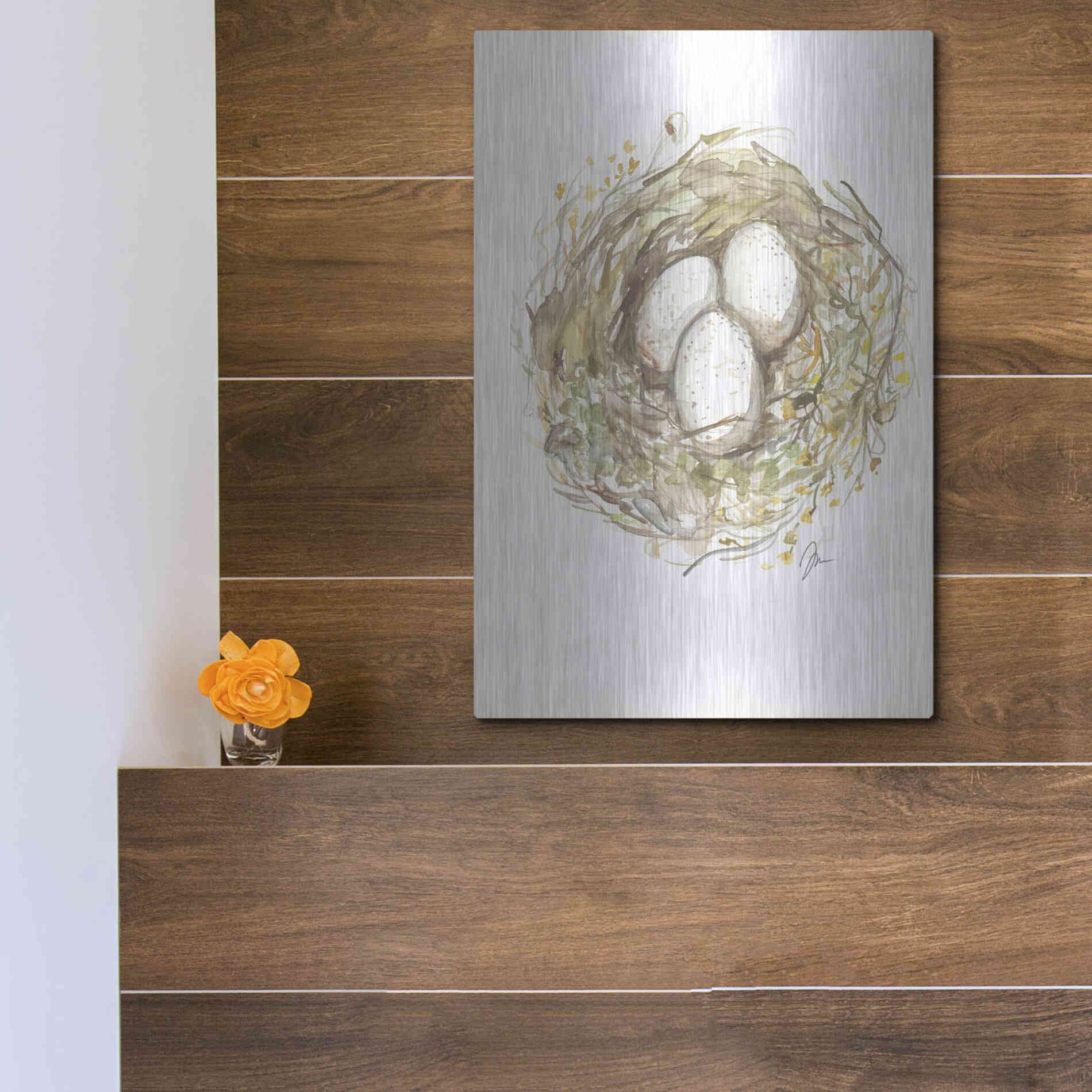 Luxe Metal Art 'Nest of Love' by Jessica Mingo, Metal Wall Art,12x16