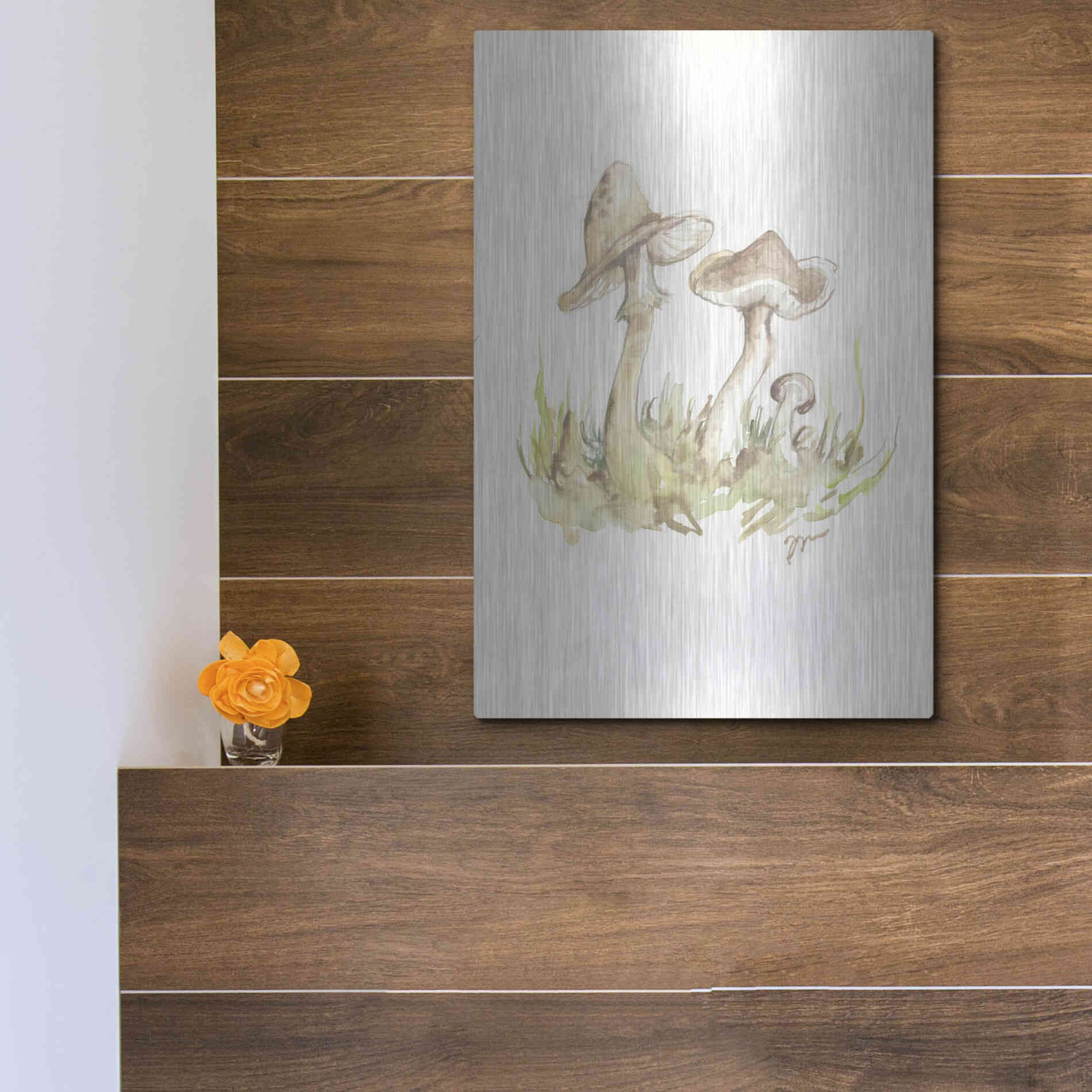 Luxe Metal Art 'Fall Mushrooms' by Jessica Mingo, Metal Wall Art,12x16