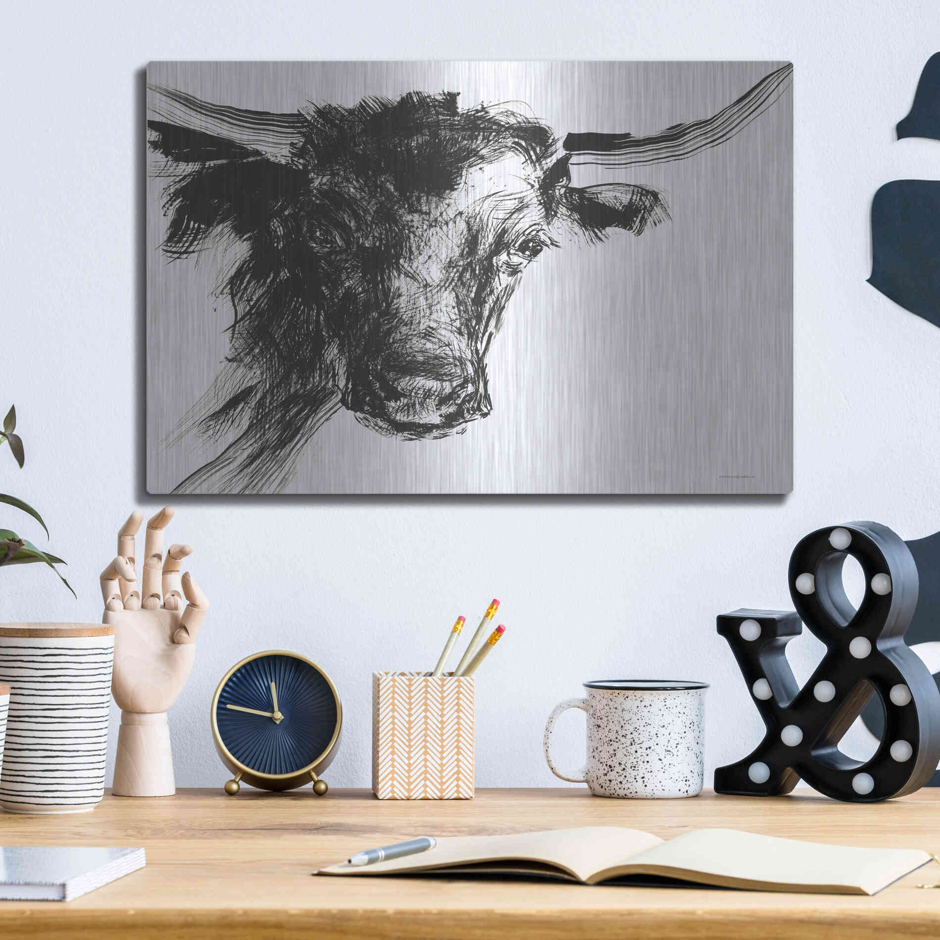 Luxe Metal Art 'Linear Growth' by Kamdon Kreations, Metal Wall Art,16x12