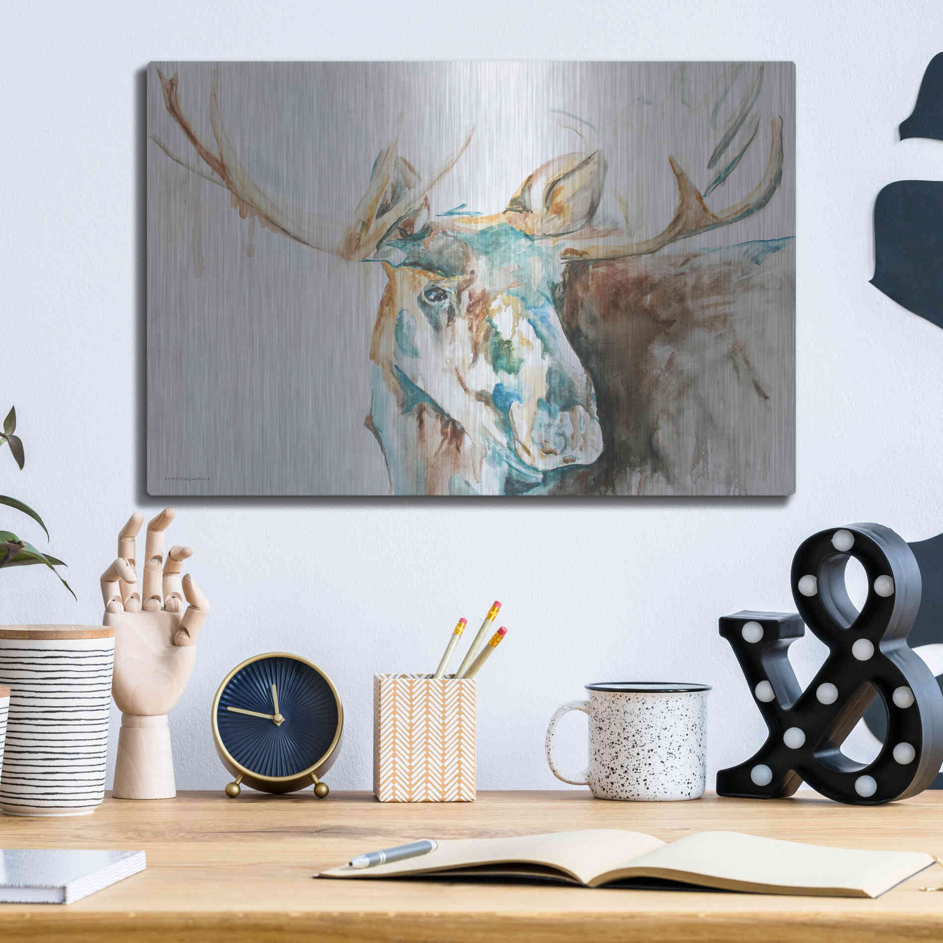 Luxe Metal Art 'Water Moose' by Kamdon Kreations, Metal Wall Art,16x12