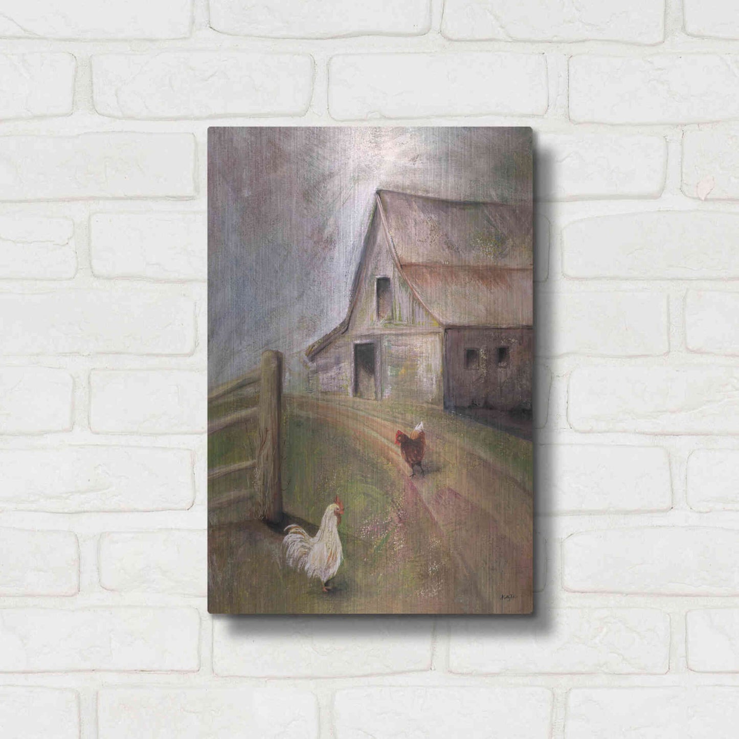 Luxe Metal Art 'Chickens in the Barnyard' by Kelley Talent, Metal Wall Art,12x16