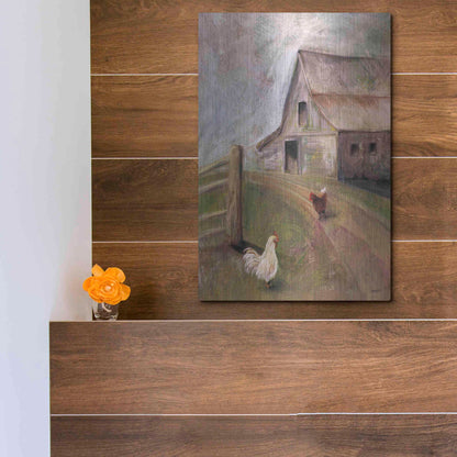 Luxe Metal Art 'Chickens in the Barnyard' by Kelley Talent, Metal Wall Art,12x16