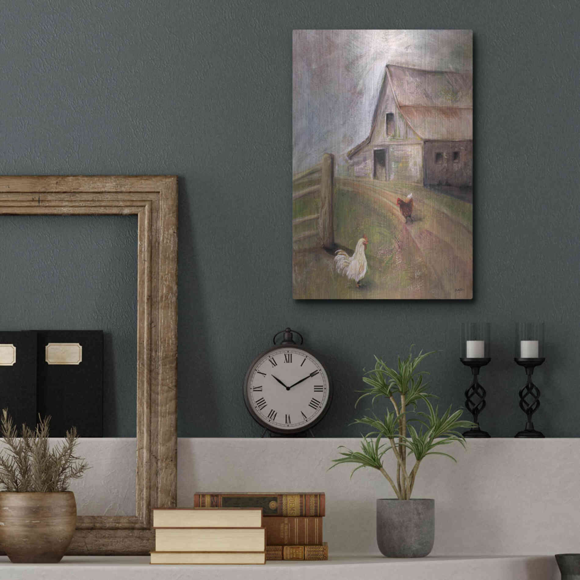 Luxe Metal Art 'Chickens in the Barnyard' by Kelley Talent, Metal Wall Art,12x16