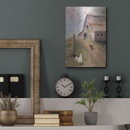 Luxe Metal Art 'Chickens in the Barnyard' by Kelley Talent, Metal Wall Art,12x16