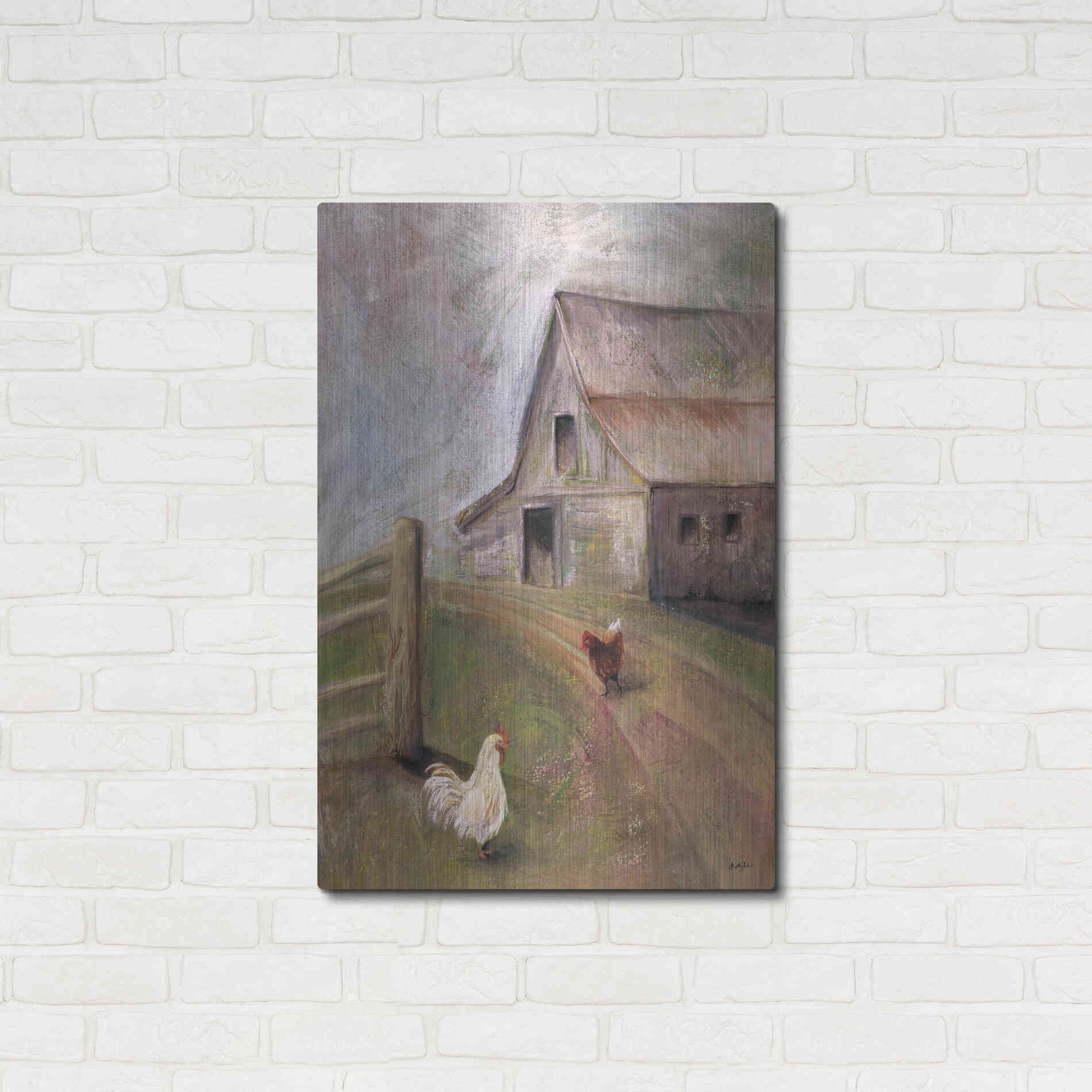 Luxe Metal Art 'Chickens in the Barnyard' by Kelley Talent, Metal Wall Art,24x36