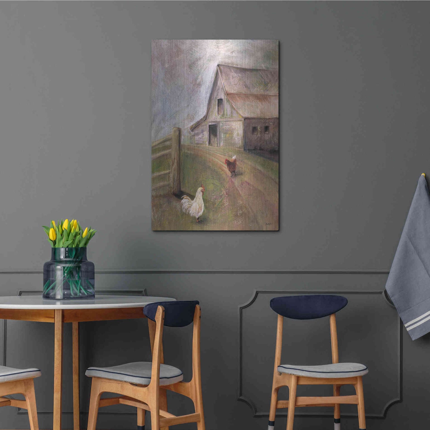 Luxe Metal Art 'Chickens in the Barnyard' by Kelley Talent, Metal Wall Art,24x36