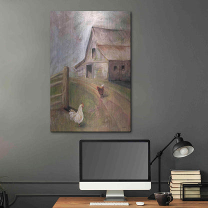 Luxe Metal Art 'Chickens in the Barnyard' by Kelley Talent, Metal Wall Art,24x36