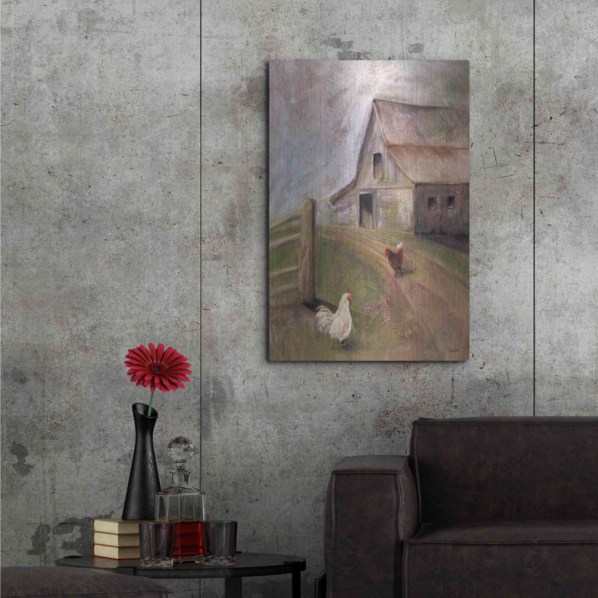 Luxe Metal Art 'Chickens in the Barnyard' by Kelley Talent, Metal Wall Art,24x36