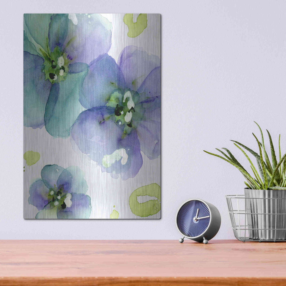 Luxe Metal Art 'Blue Flowers' by Dawn Derman, Metal Wall Art,12x16