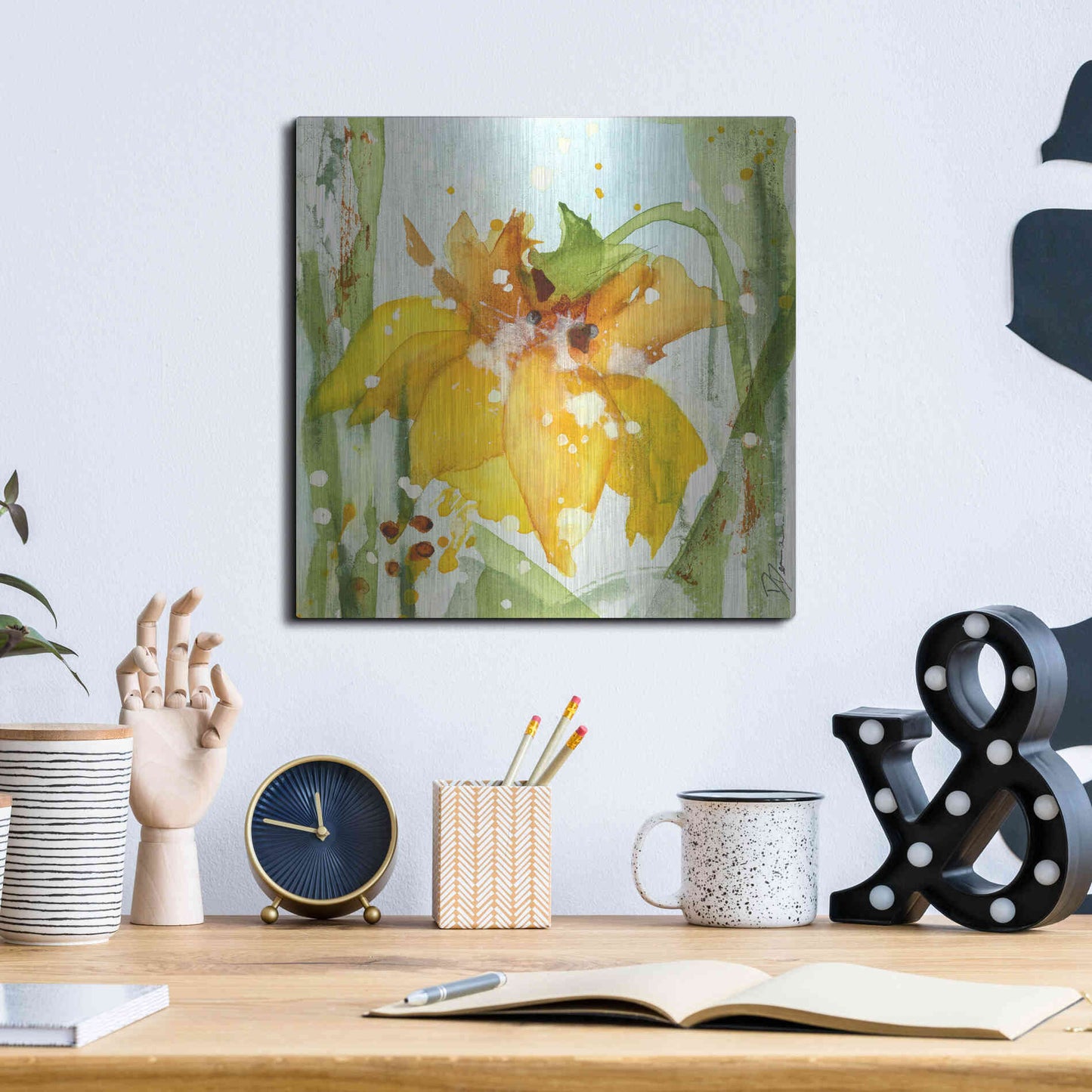 Luxe Metal Art 'Daffodil' by Dawn Derman, Metal Wall Art,12x12