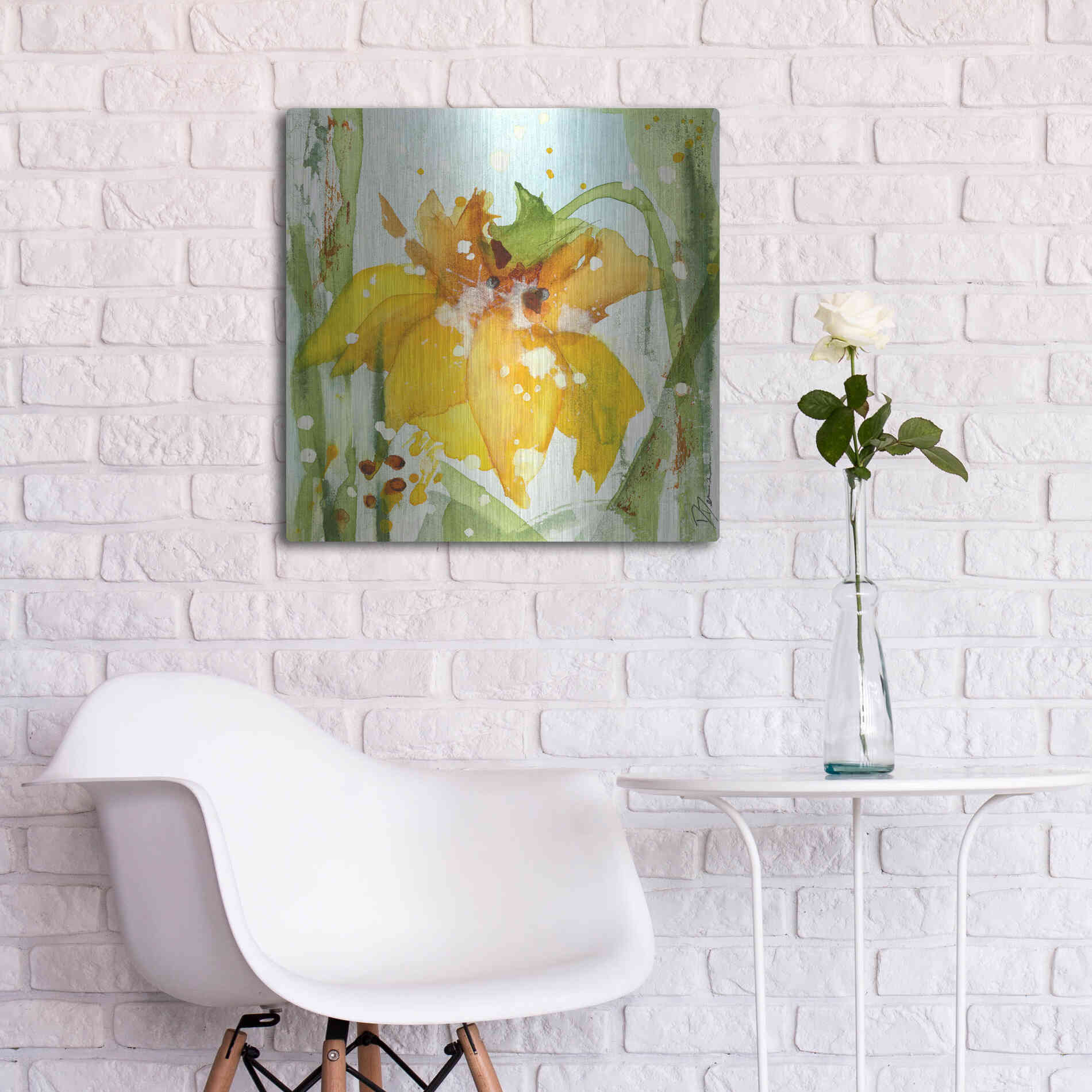 Luxe Metal Art 'Daffodil' by Dawn Derman, Metal Wall Art,24x24