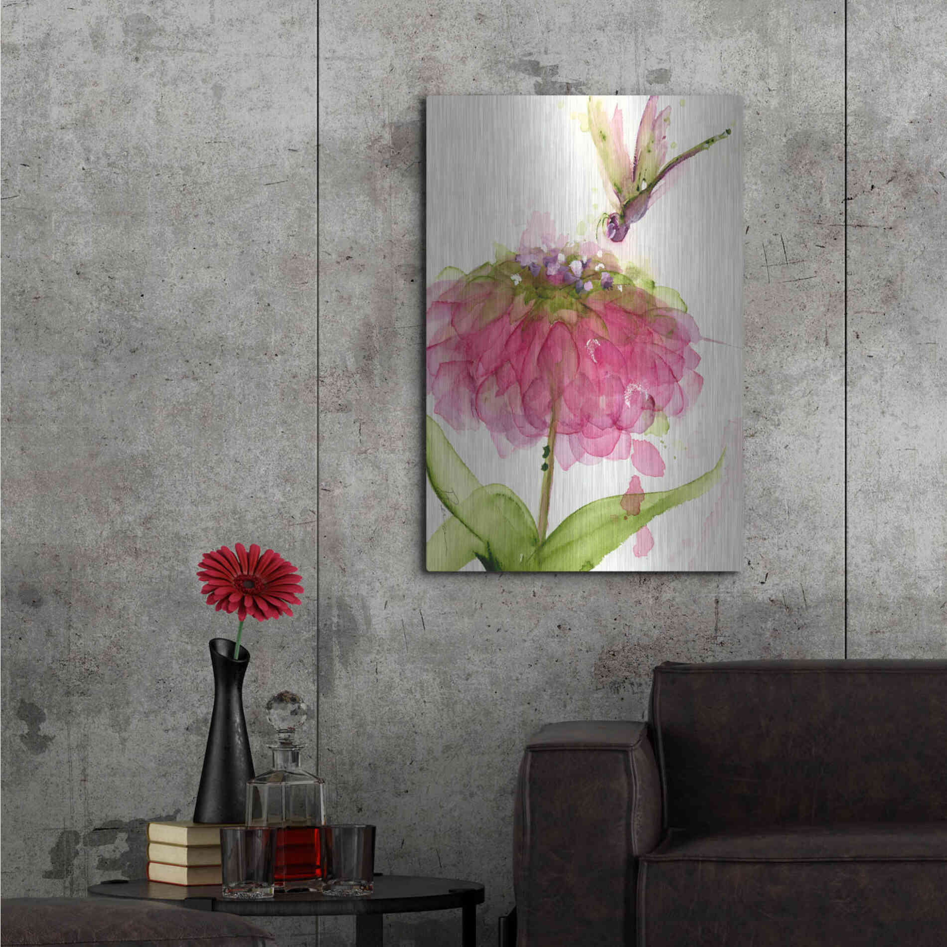 Luxe Metal Art 'Dragonfly and Zinnia' by Dawn Derman, Metal Wall Art,24x36