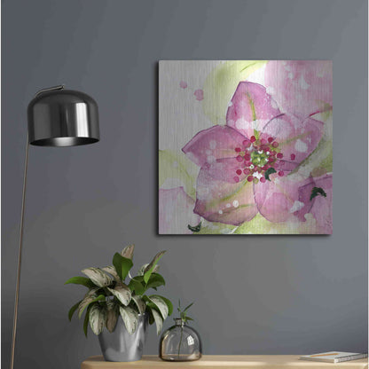 Luxe Metal Art 'Pink Flower in the Snow' by Dawn Derman, Metal Wall Art,24x24