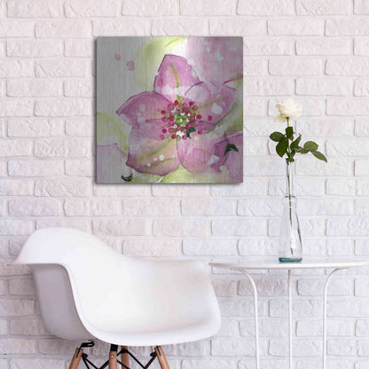 Luxe Metal Art 'Pink Flower in the Snow' by Dawn Derman, Metal Wall Art,24x24