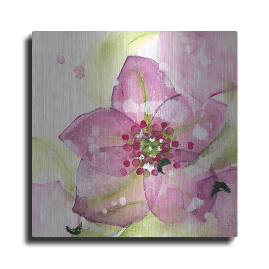 Luxe Metal Art 'Pink Flower in the Snow' by Dawn Derman, Metal Wall Art