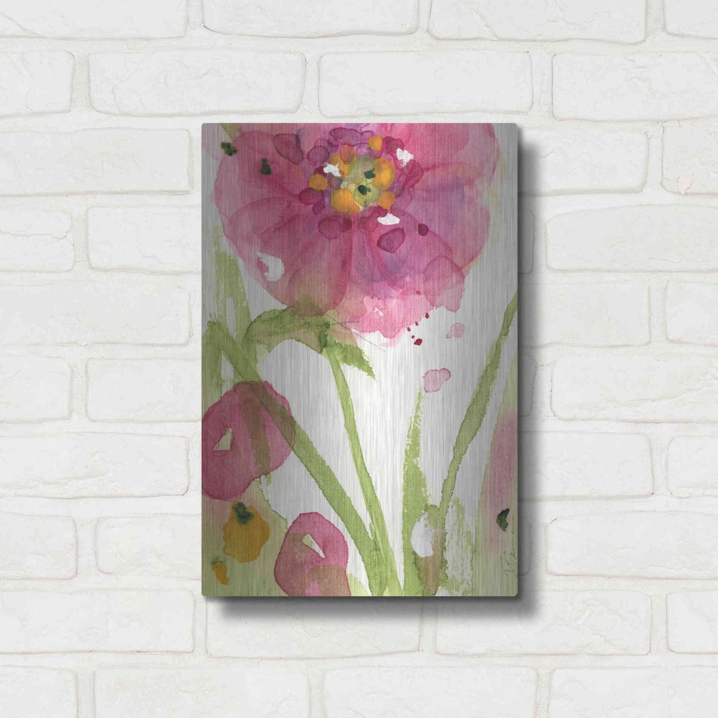 Luxe Metal Art 'Pink Wildflower' by Dawn Derman, Metal Wall Art,12x16