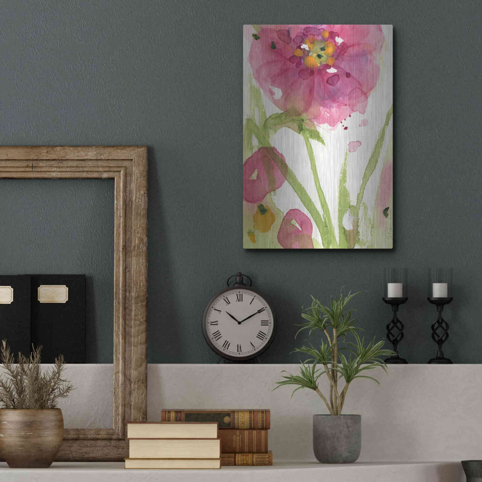 Luxe Metal Art 'Pink Wildflower' by Dawn Derman, Metal Wall Art,12x16