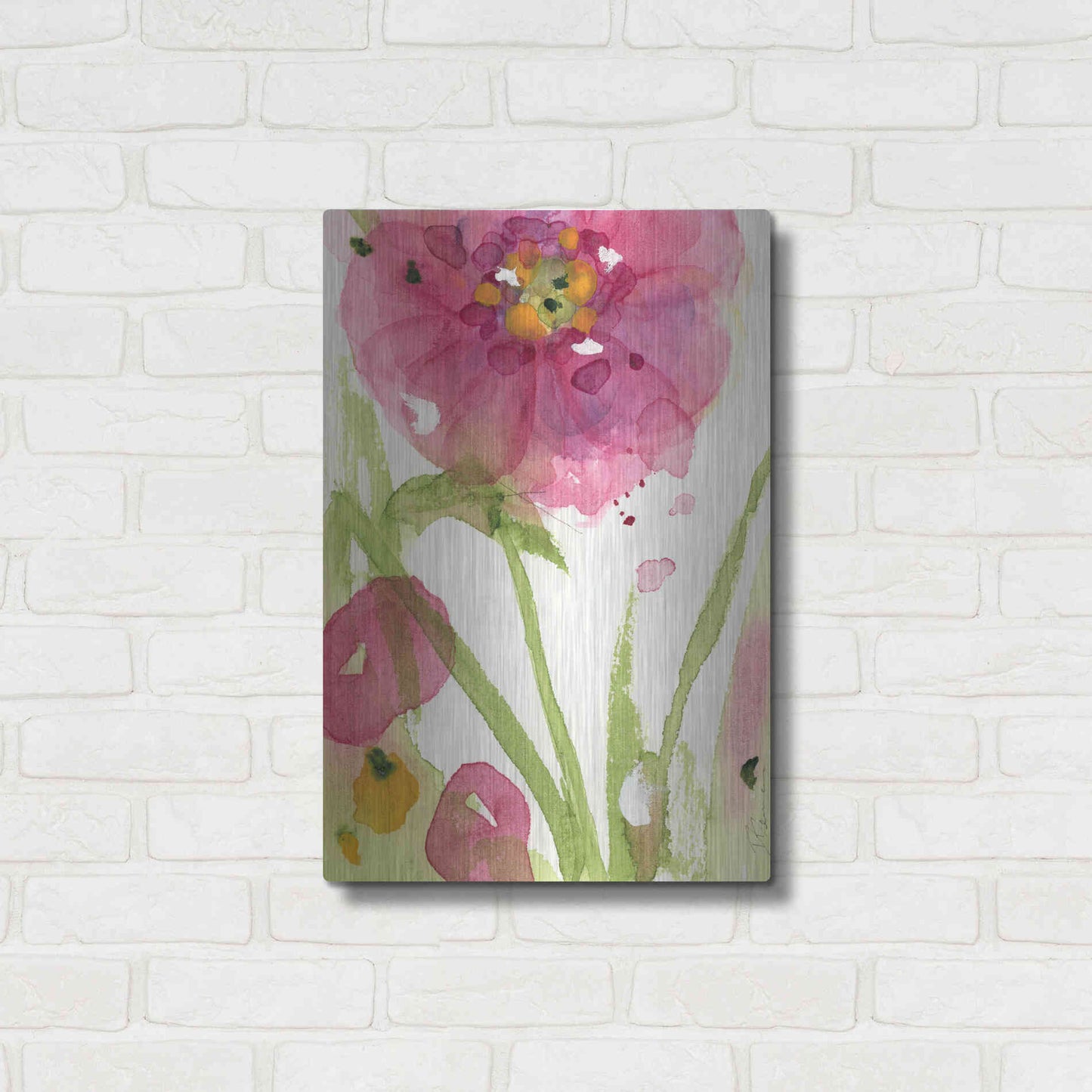 Luxe Metal Art 'Pink Wildflower' by Dawn Derman, Metal Wall Art,16x24