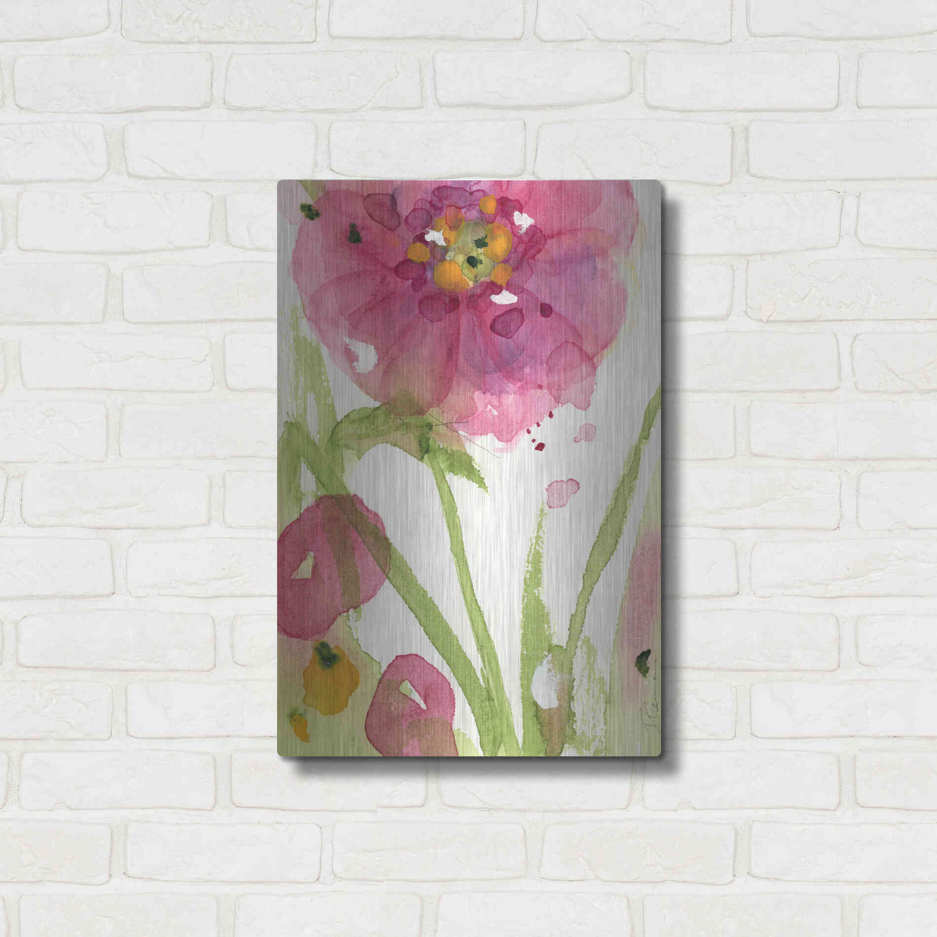 Luxe Metal Art 'Pink Wildflower' by Dawn Derman, Metal Wall Art,16x24