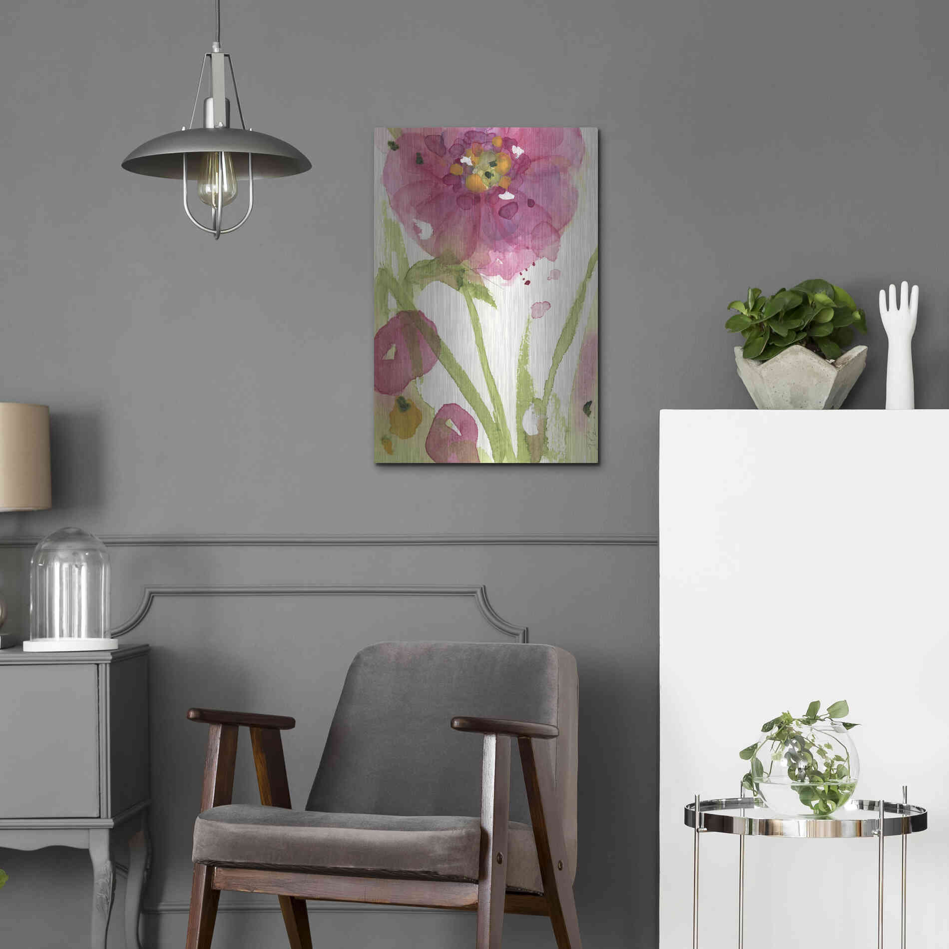 Luxe Metal Art 'Pink Wildflower' by Dawn Derman, Metal Wall Art,16x24