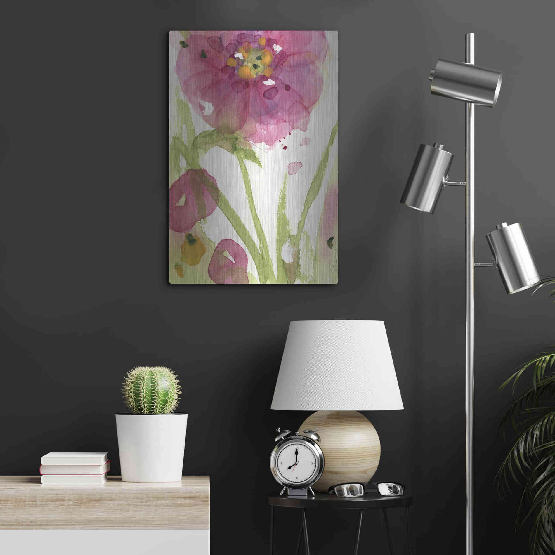 Luxe Metal Art 'Pink Wildflower' by Dawn Derman, Metal Wall Art,16x24