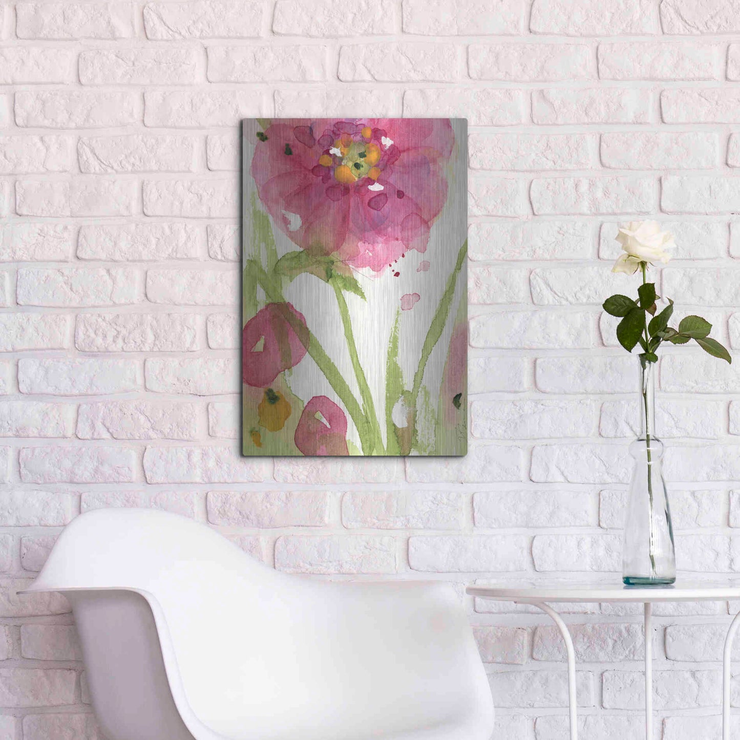 Luxe Metal Art 'Pink Wildflower' by Dawn Derman, Metal Wall Art,16x24