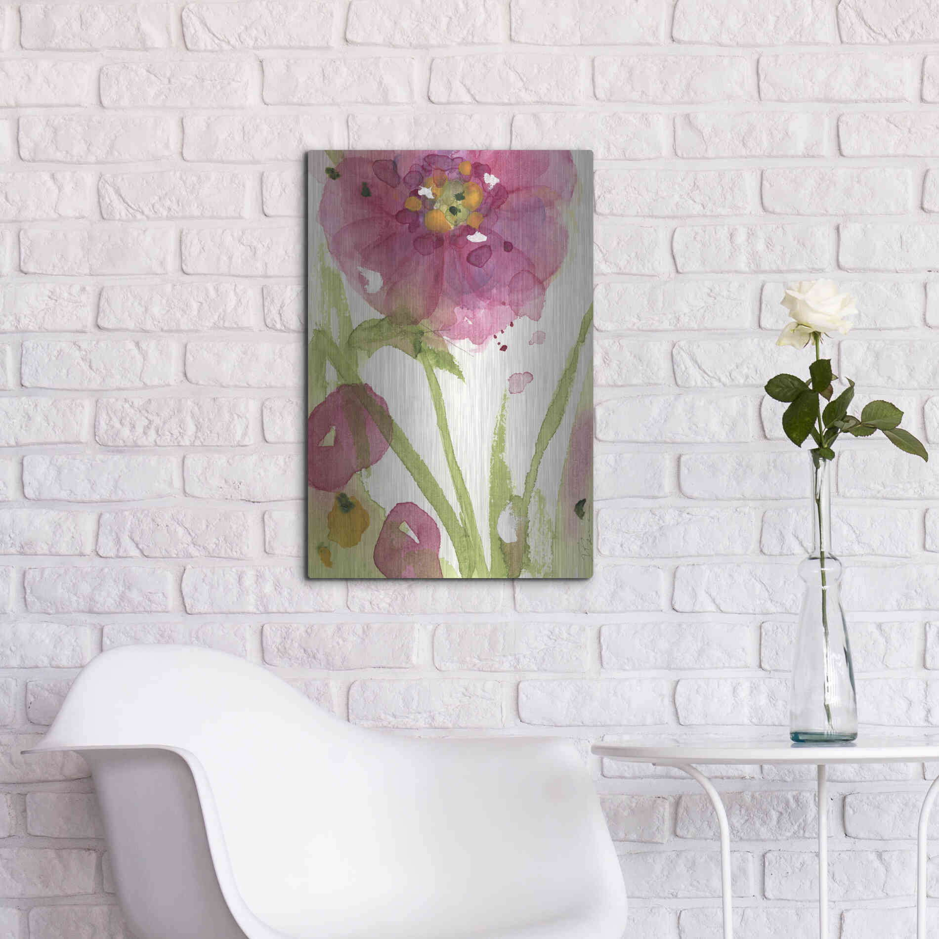 Luxe Metal Art 'Pink Wildflower' by Dawn Derman, Metal Wall Art,16x24