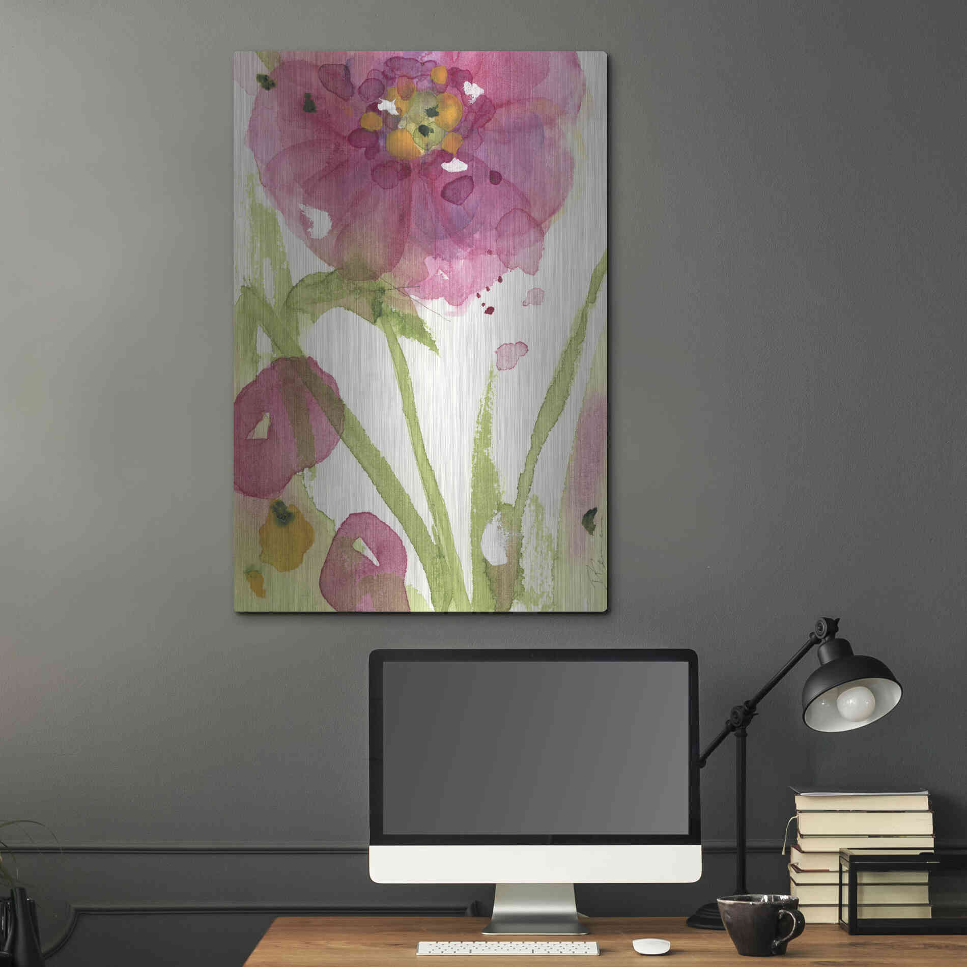 Luxe Metal Art 'Pink Wildflower' by Dawn Derman, Metal Wall Art,24x36