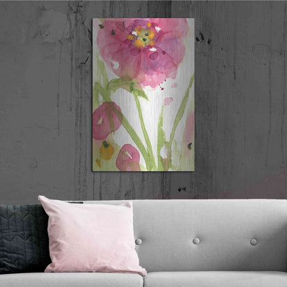 Luxe Metal Art 'Pink Wildflower' by Dawn Derman, Metal Wall Art,24x36