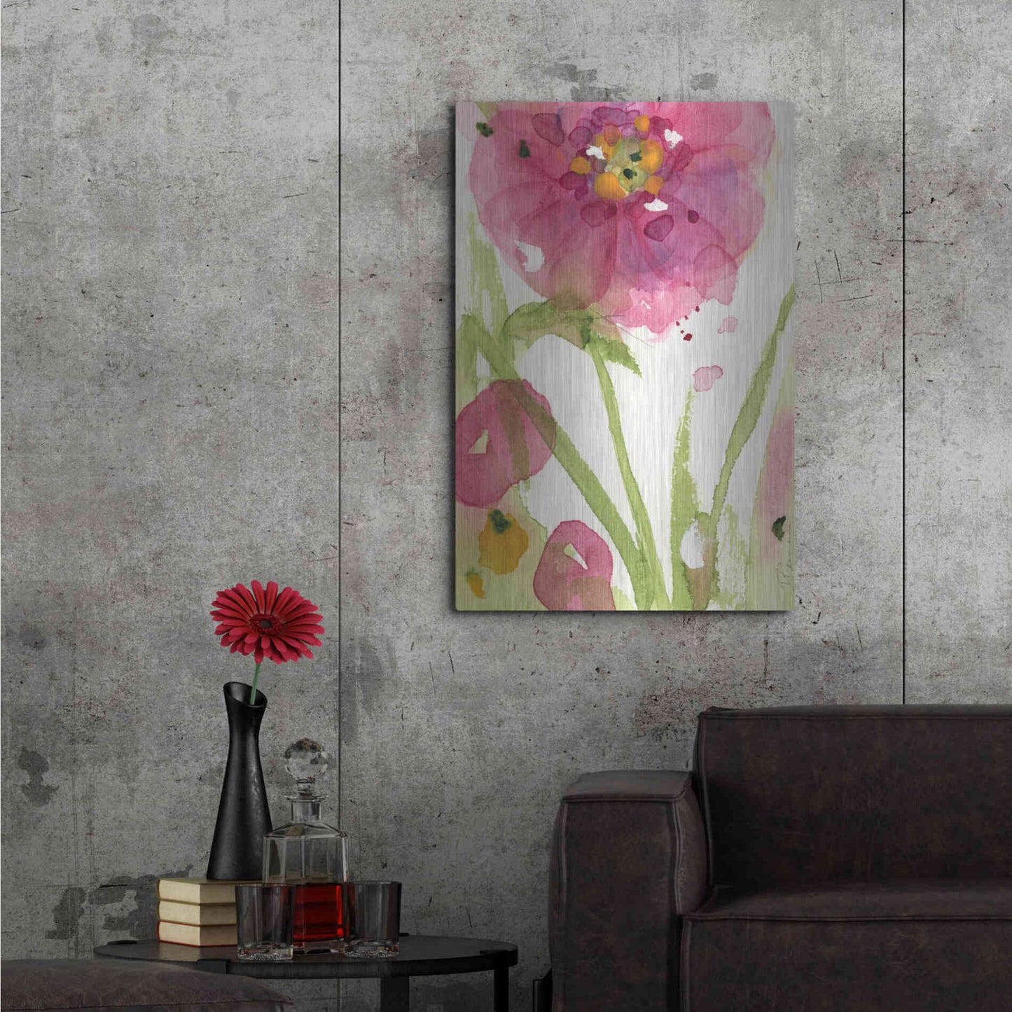 Luxe Metal Art 'Pink Wildflower' by Dawn Derman, Metal Wall Art,24x36