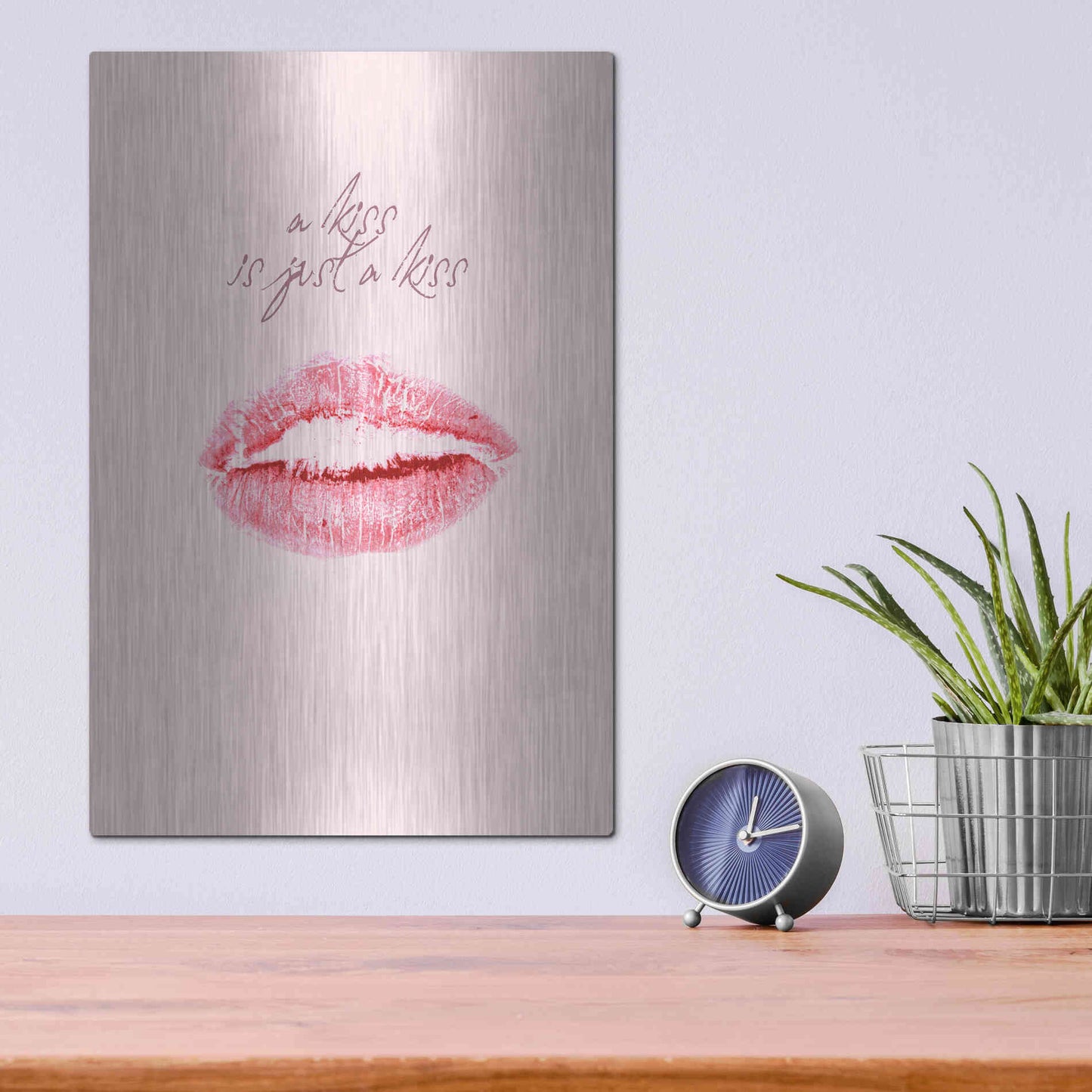 Luxe Metal Art 'A Kiss Is Just a Kiss' by Design Fabrikken, Metal Wall Art,12x16