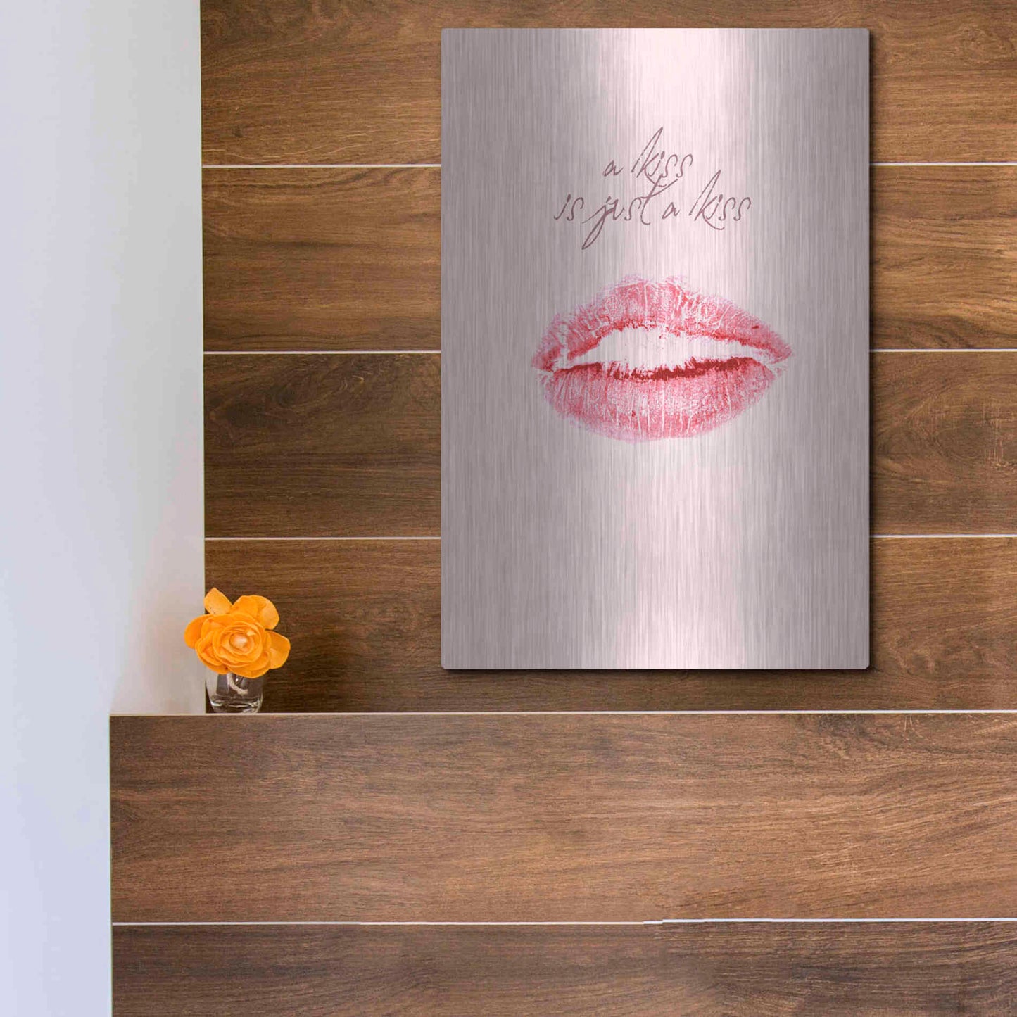 Luxe Metal Art 'A Kiss Is Just a Kiss' by Design Fabrikken, Metal Wall Art,12x16