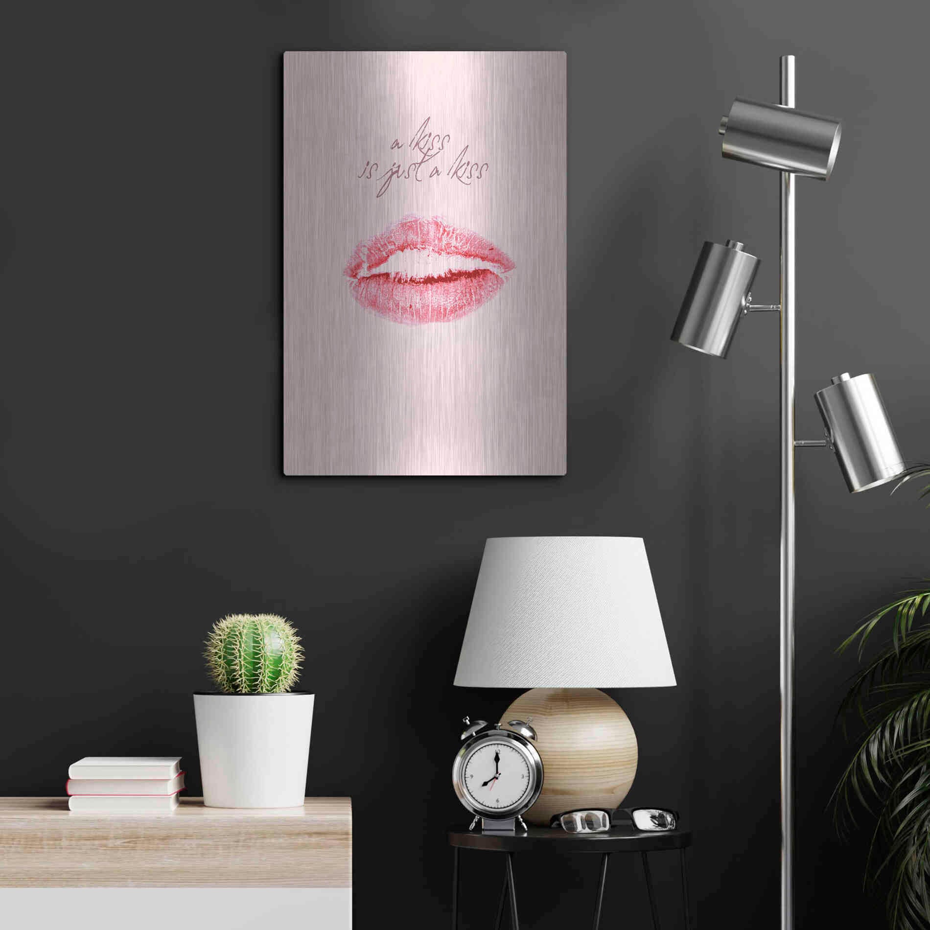 Luxe Metal Art 'A Kiss Is Just a Kiss' by Design Fabrikken, Metal Wall Art,16x24