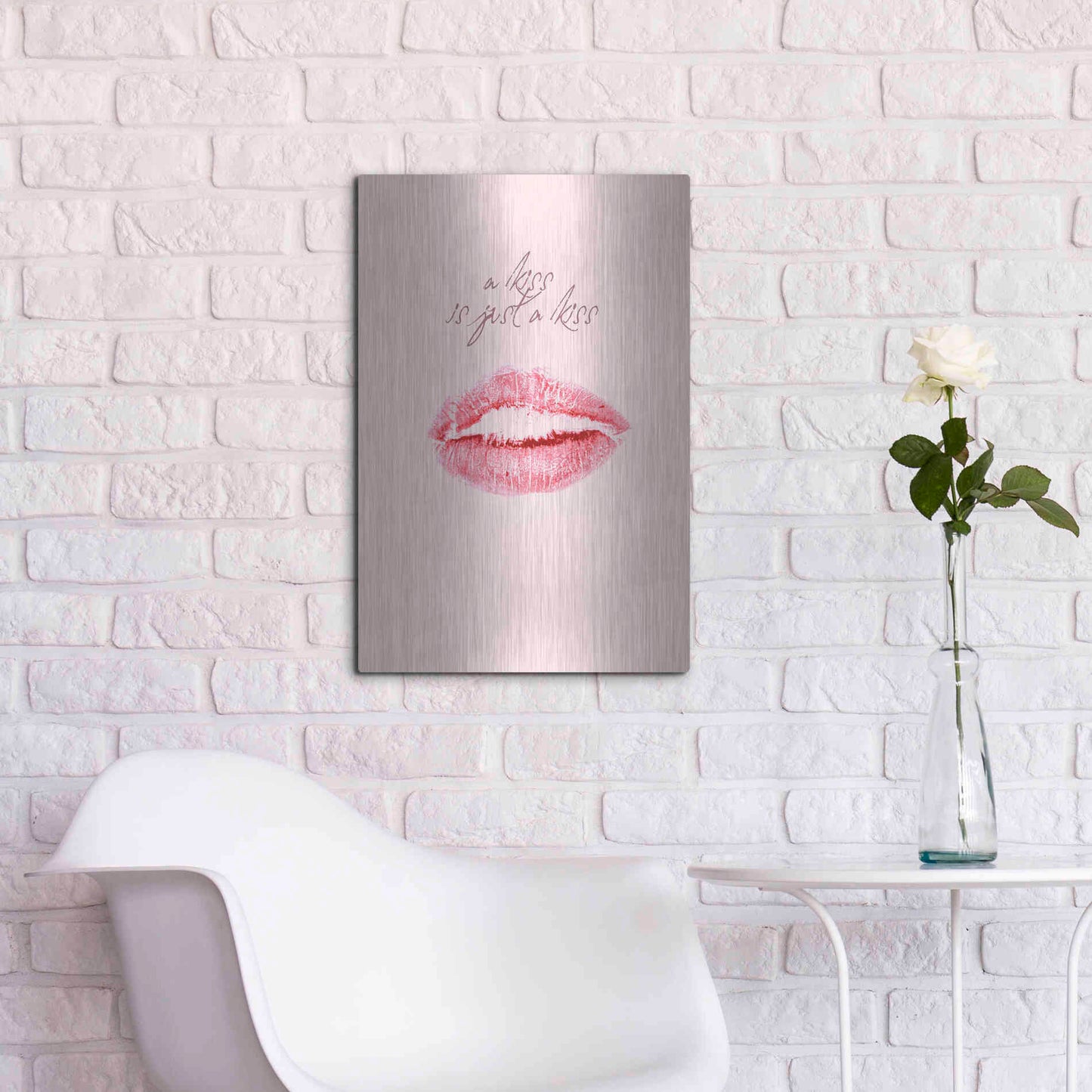 Luxe Metal Art 'A Kiss Is Just a Kiss' by Design Fabrikken, Metal Wall Art,16x24