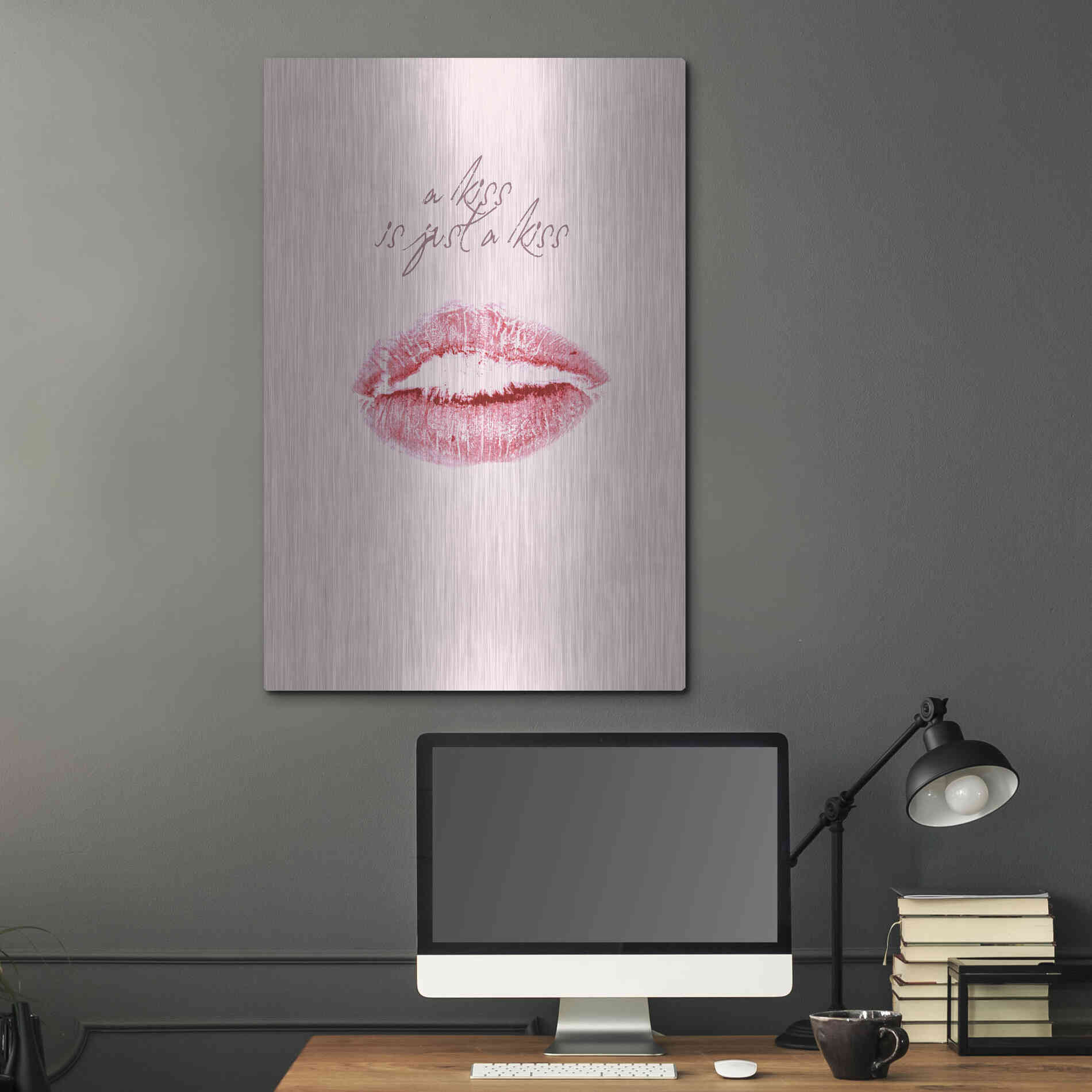 Luxe Metal Art 'A Kiss Is Just a Kiss' by Design Fabrikken, Metal Wall Art,24x36