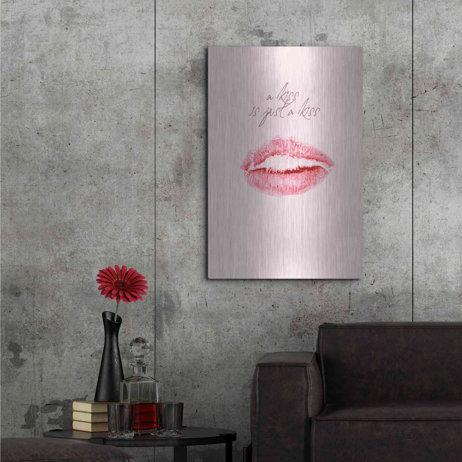 Luxe Metal Art 'A Kiss Is Just a Kiss' by Design Fabrikken, Metal Wall Art,24x36