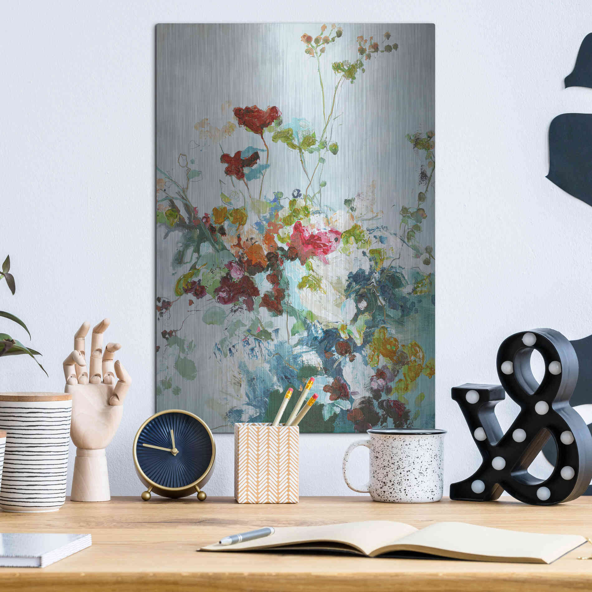 Luxe Metal Art 'Abstract Floral 1' by Design Fabrikken, Metal Wall Art,12x16