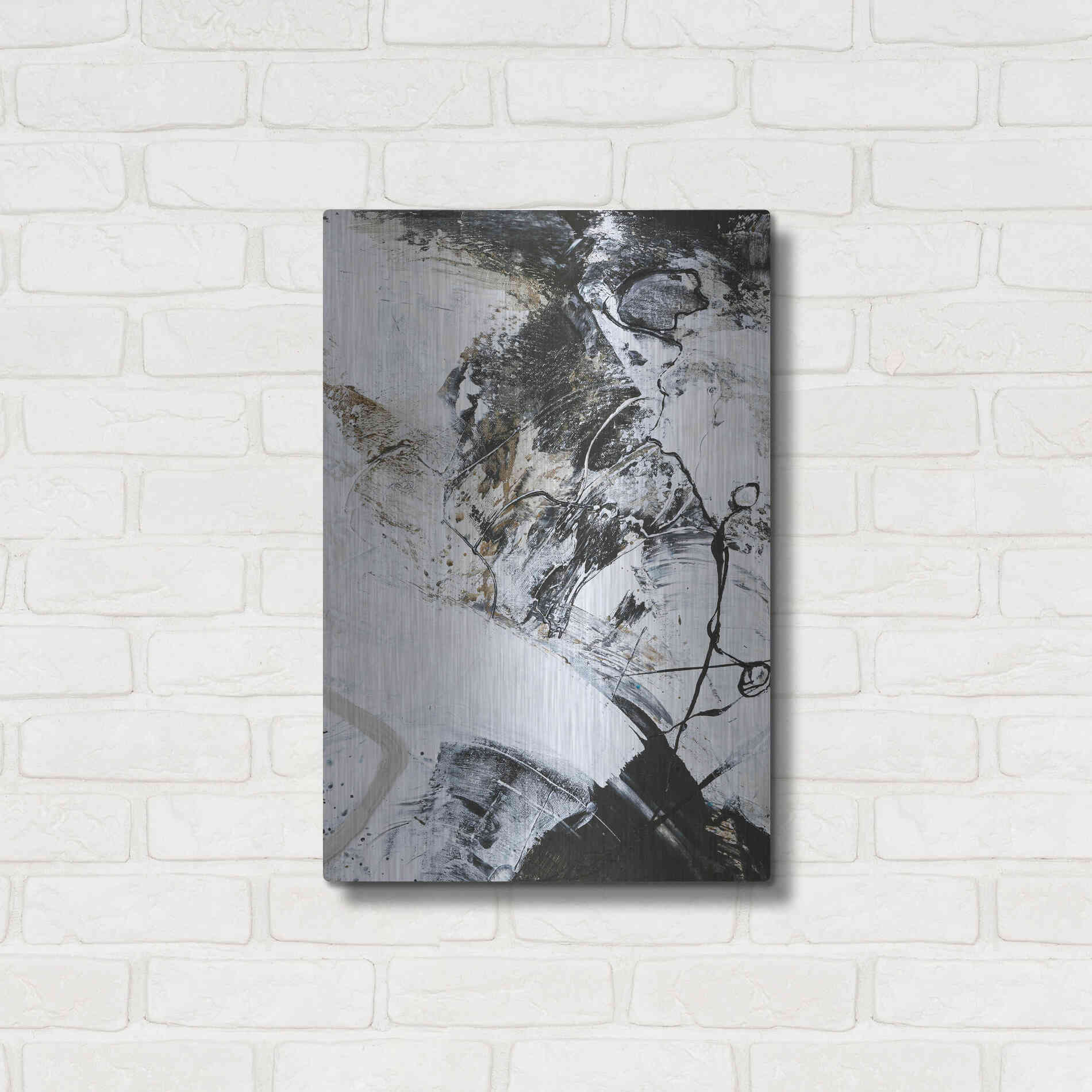 Luxe Metal Art 'Black and White 1' by Design Fabrikken, Metal Wall Art,16x24