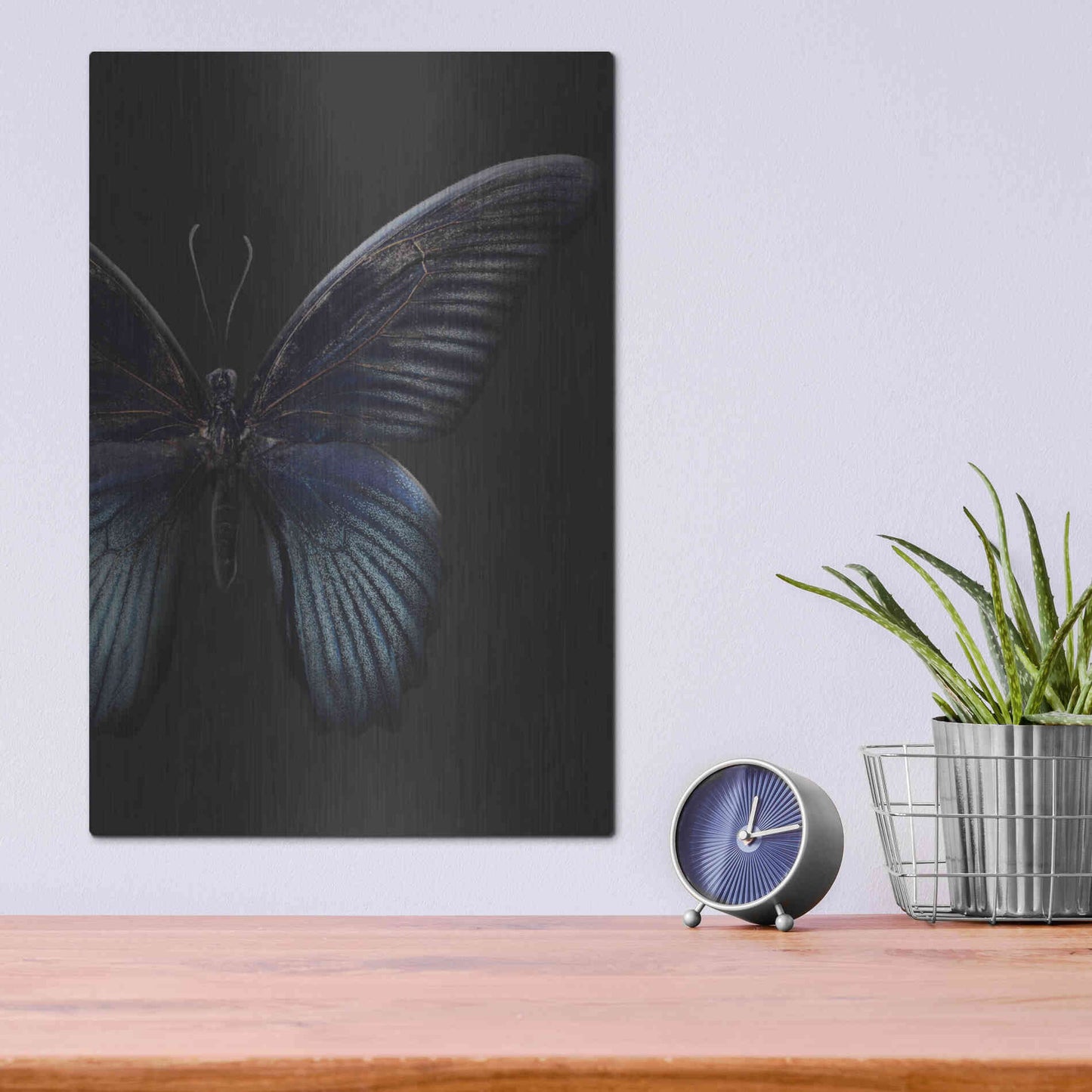 Luxe Metal Art 'Black Butterfly on Grey' by Design Fabrikken, Metal Wall Art,12x16