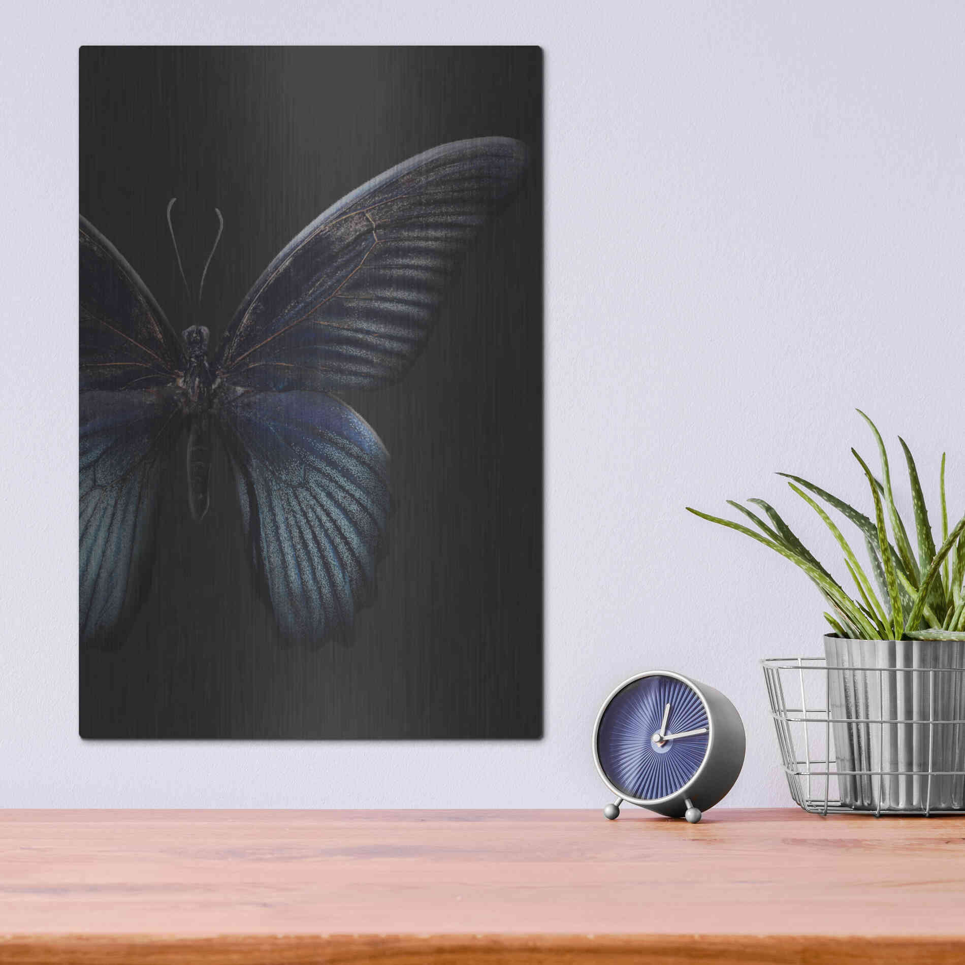 Luxe Metal Art 'Black Butterfly on Grey' by Design Fabrikken, Metal Wall Art,12x16
