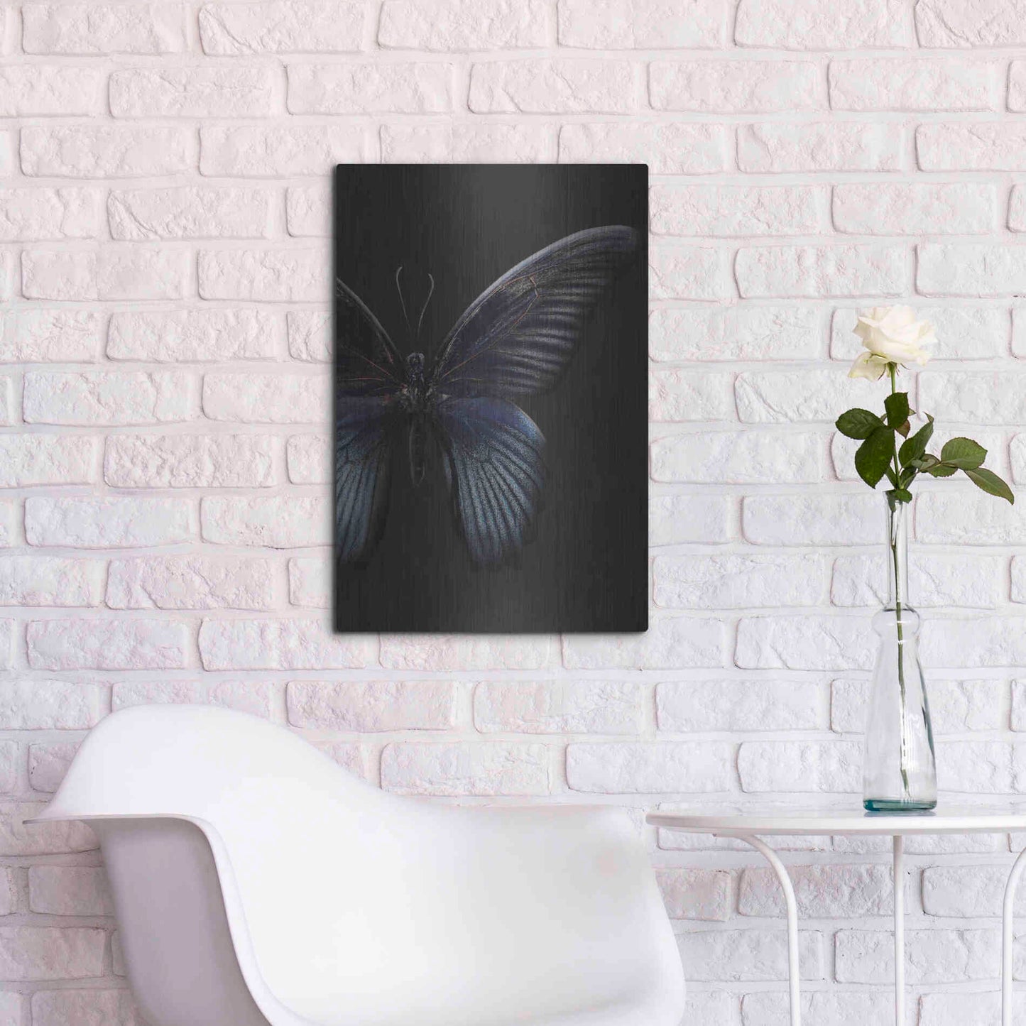 Luxe Metal Art 'Black Butterfly on Grey' by Design Fabrikken, Metal Wall Art,16x24