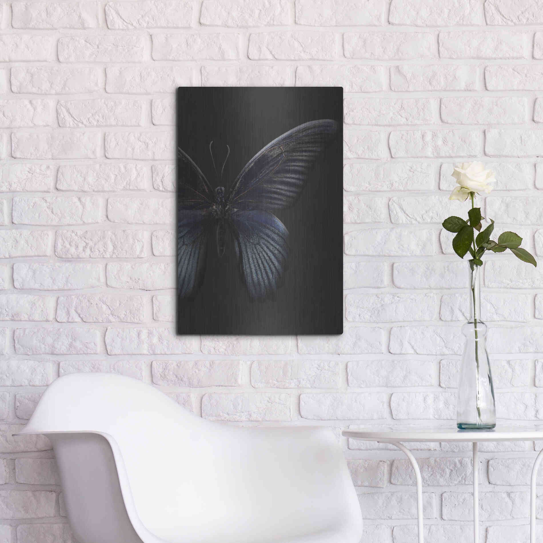 Luxe Metal Art 'Black Butterfly on Grey' by Design Fabrikken, Metal Wall Art,16x24