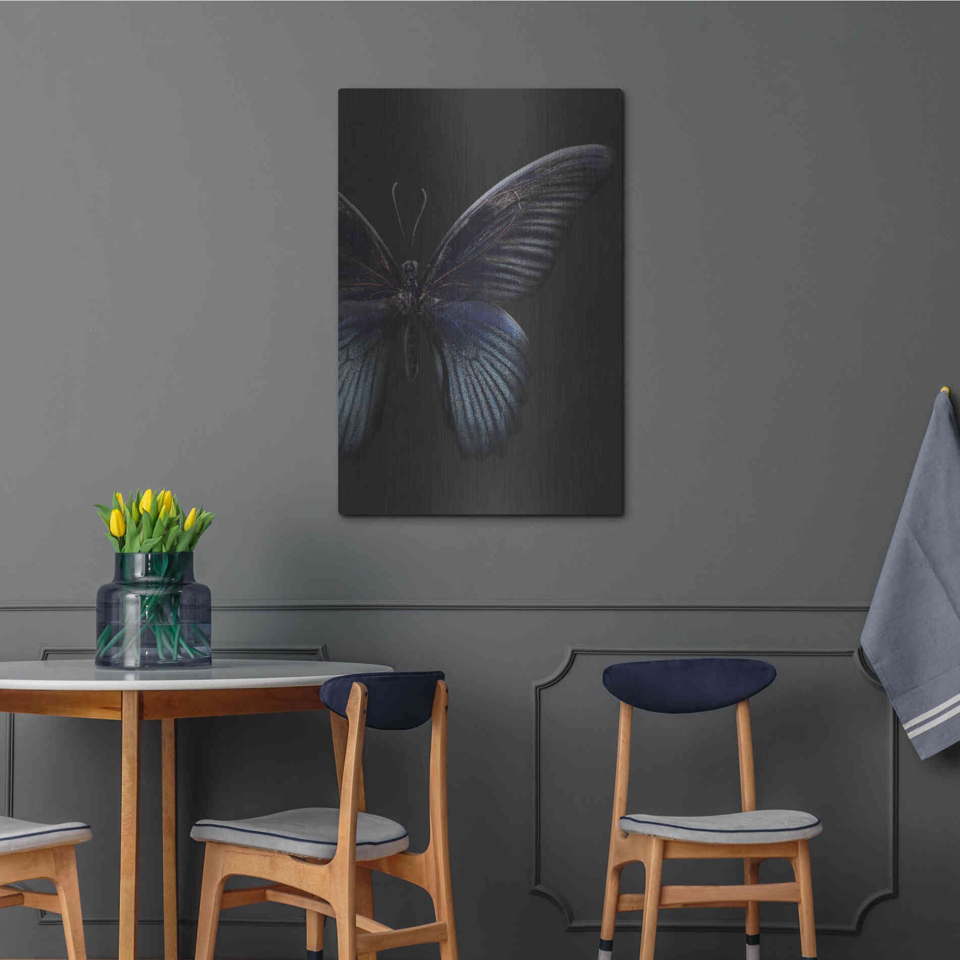 Luxe Metal Art 'Black Butterfly on Grey' by Design Fabrikken, Metal Wall Art,24x36
