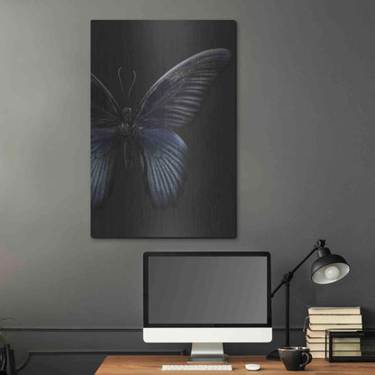 Luxe Metal Art 'Black Butterfly on Grey' by Design Fabrikken, Metal Wall Art,24x36