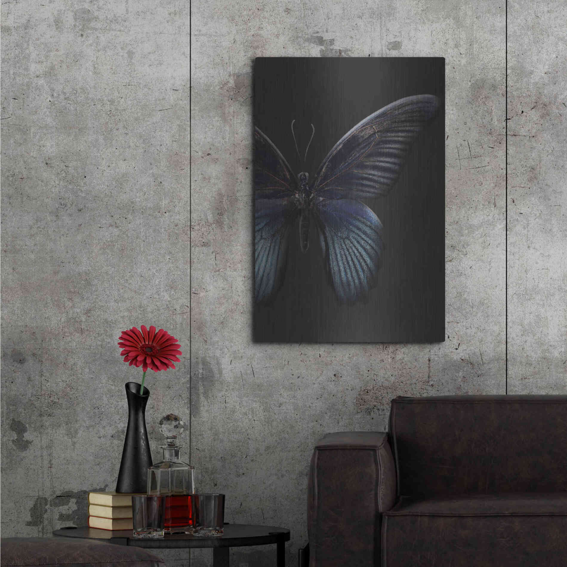 Luxe Metal Art 'Black Butterfly on Grey' by Design Fabrikken, Metal Wall Art,24x36