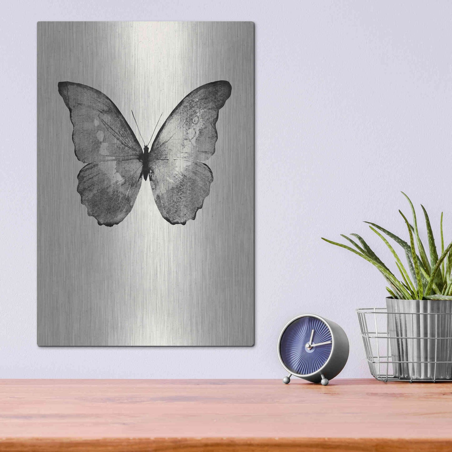 Luxe Metal Art 'Black Butterfly on Tan' by Design Fabrikken, Metal Wall Art,12x16